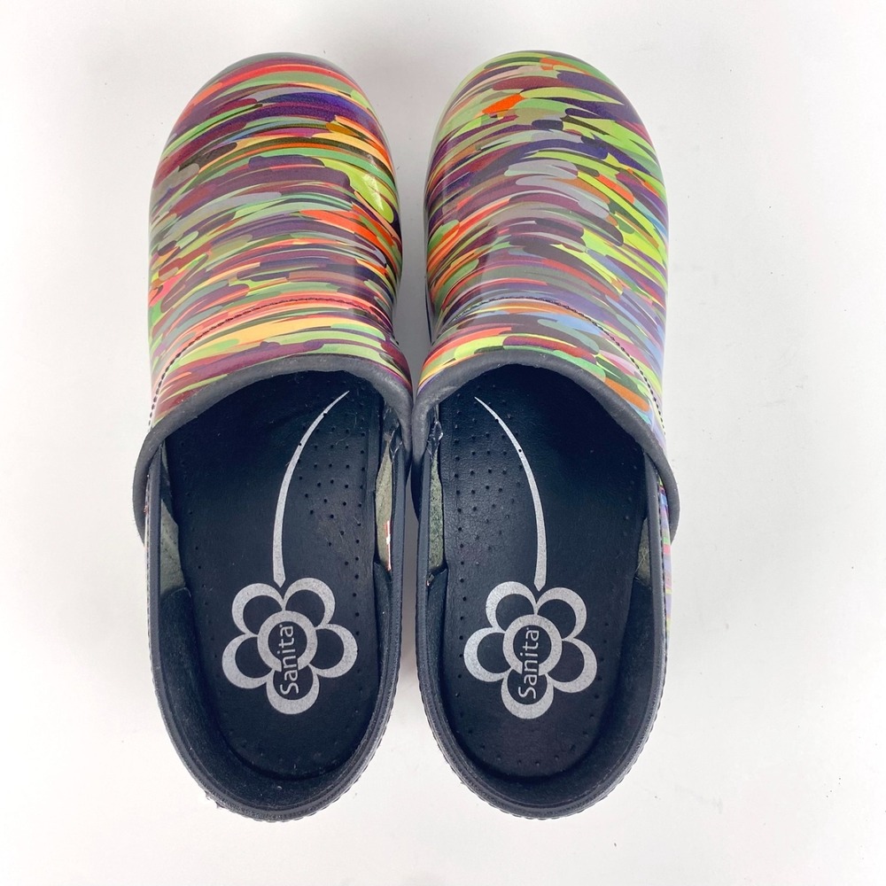 Sanita Patent Leather Clogs Womens 40 / 9 Tivoli Multi Color Slip On Danish LKNU - Picture 7 of 8
